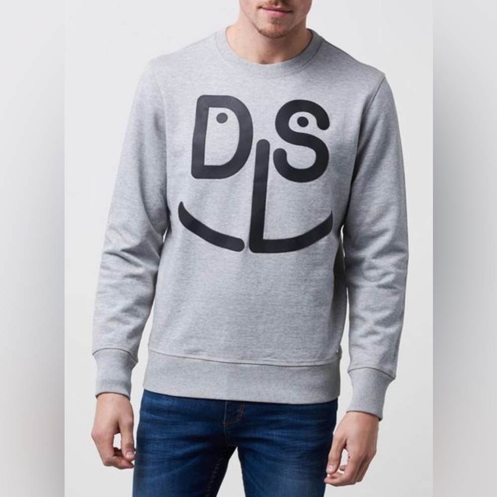 Diesel sweatshirt crew smiley face logo slim fit gray Y2K street party light XL